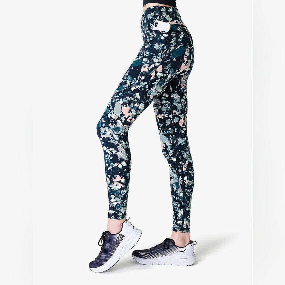 Sweaty Betty The Power Full Length Navy and Pink Floral Leggings- Size 4